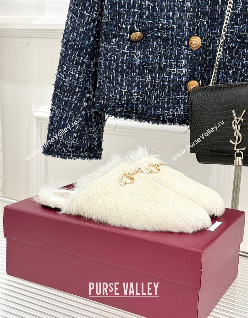 Gucci Wool Flat Mules with Horsebit White 20252 850378 (MD-251020045)