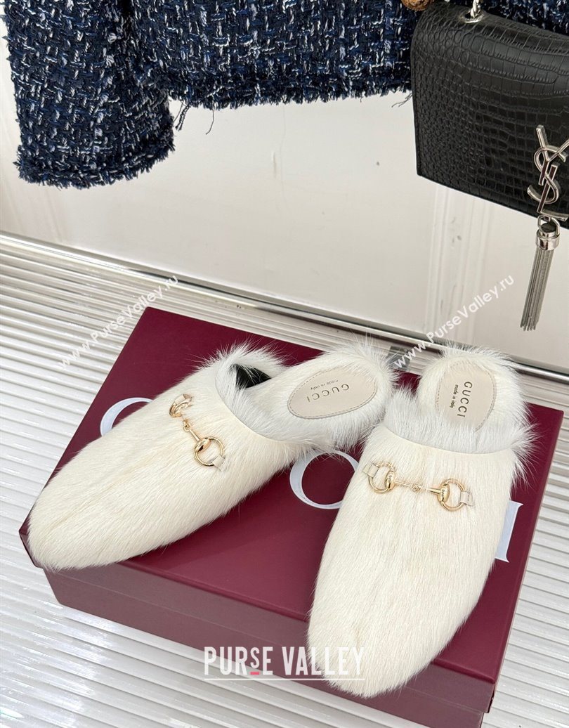 Gucci Wool Flat Mules with Horsebit White 20252 850378 (MD-251020045)