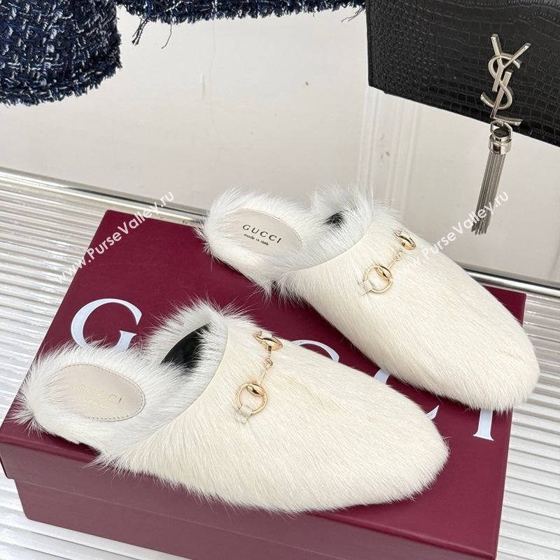 Gucci Wool Flat Mules with Horsebit White 20252 850378 (MD-251020045)