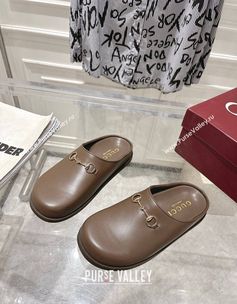 Gucci Leather Flat Mules with Horsebit Coffee Brown 20252 836057 (MD-251020014)