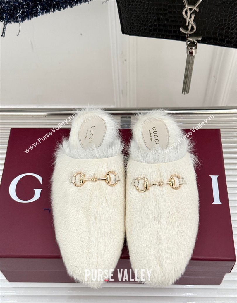 Gucci Wool Flat Mules with Horsebit White 20252 850378 (MD-251020045)