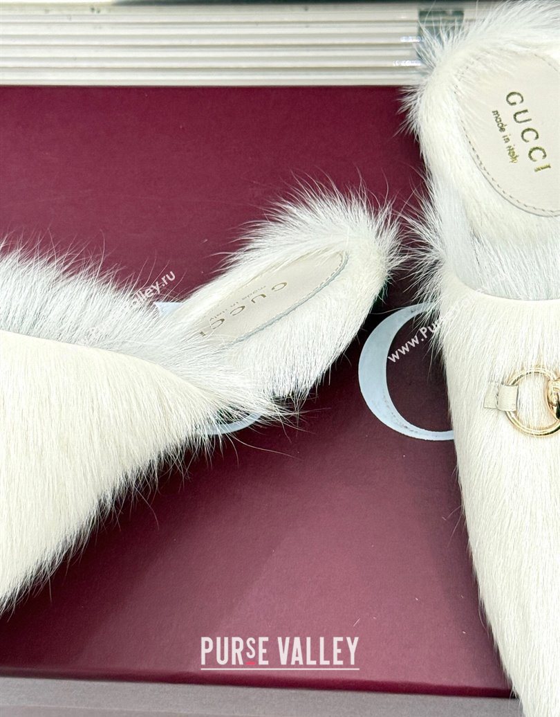 Gucci Wool Flat Mules with Horsebit White 20252 850378 (MD-251020045)