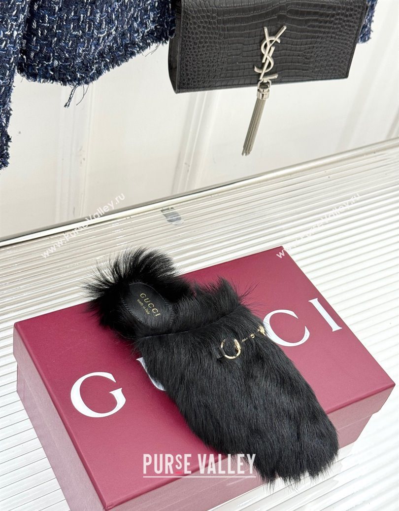 Gucci Wool Flat Mules with Horsebit Black 20252 ‎850378 (MD-251020046)