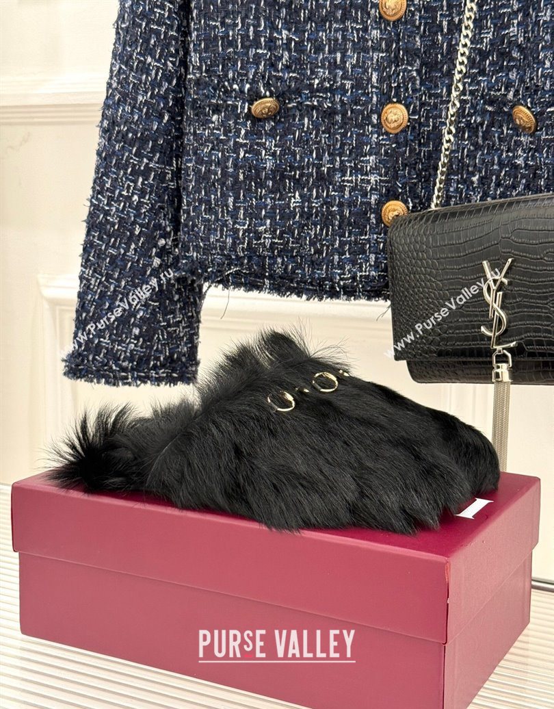 Gucci Wool Flat Mules with Horsebit Black 20252 ‎850378 (MD-251020046)