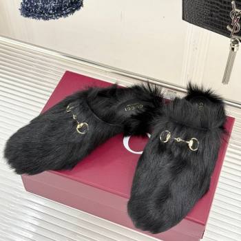 Gucci Wool Flat Mules with Horsebit Black 20252 ‎850378 (MD-251020046)