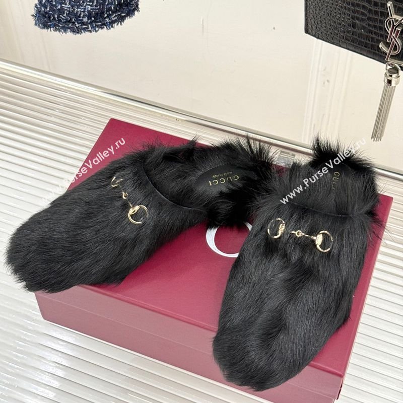 Gucci Wool Flat Mules with Horsebit Black 20252 ‎850378 (MD-251020046)