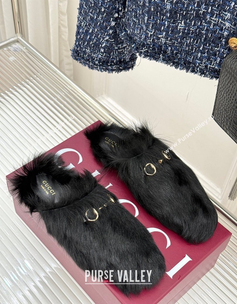 Gucci Wool Flat Mules with Horsebit Black 20252 ‎850378 (MD-251020046)