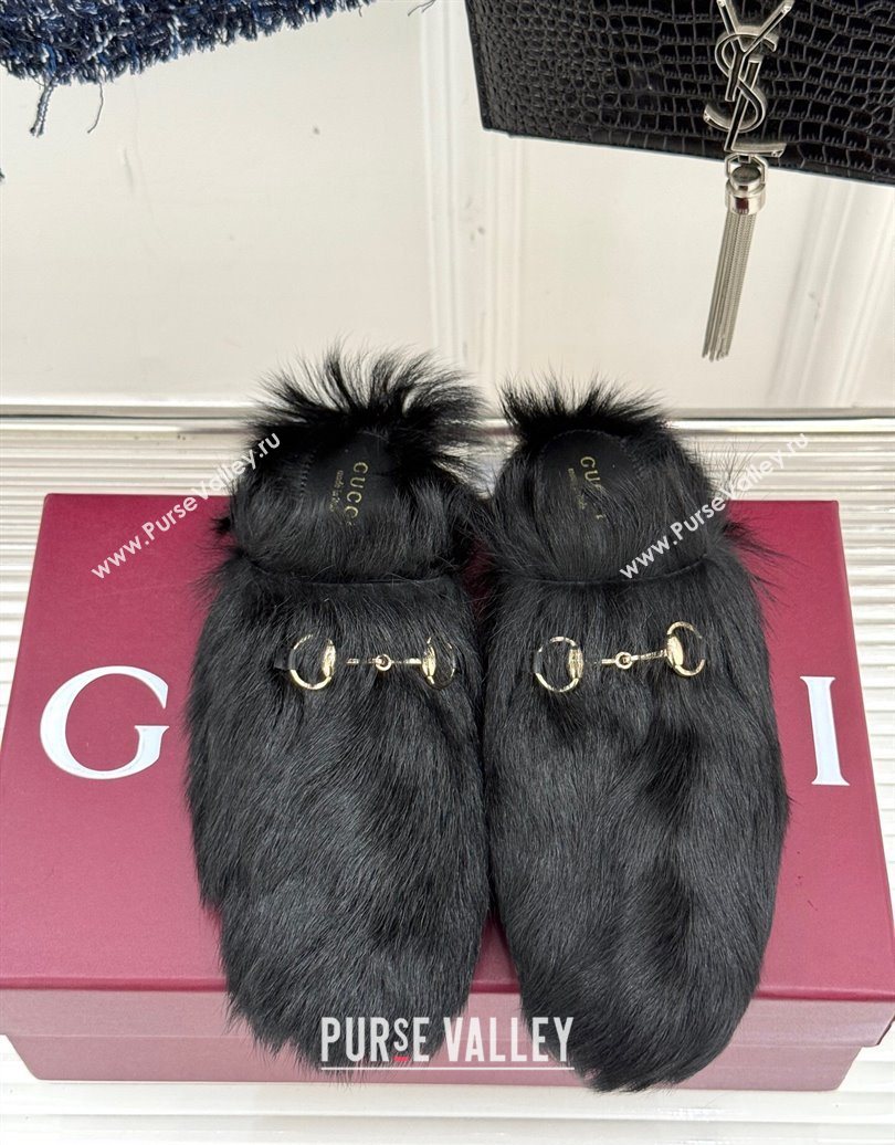 Gucci Wool Flat Mules with Horsebit Black 20252 ‎850378 (MD-251020046)