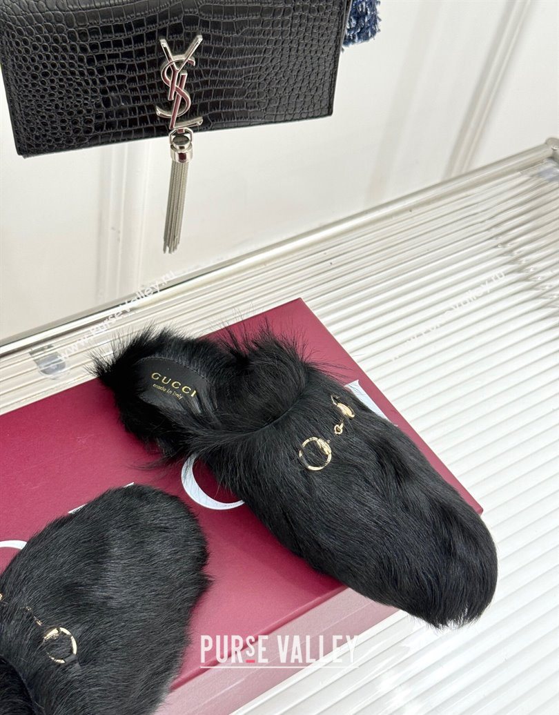 Gucci Wool Flat Mules with Horsebit Black 20252 ‎850378 (MD-251020046)