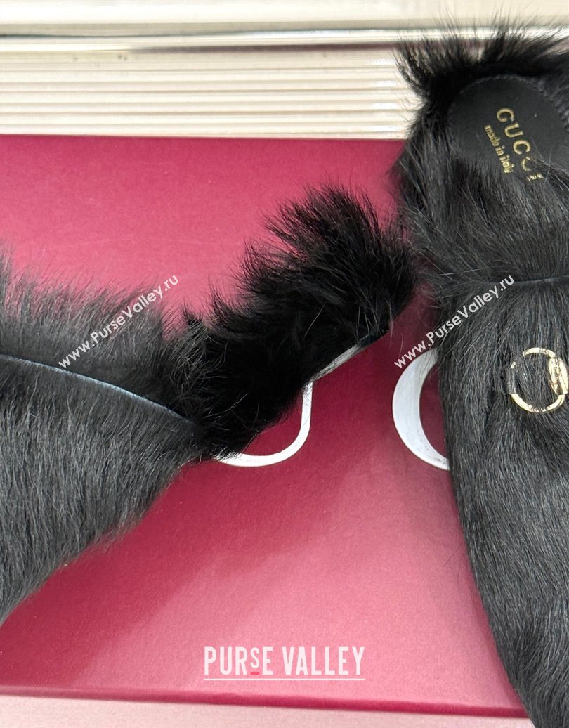 Gucci Wool Flat Mules with Horsebit Black 20252 ‎850378 (MD-251020046)