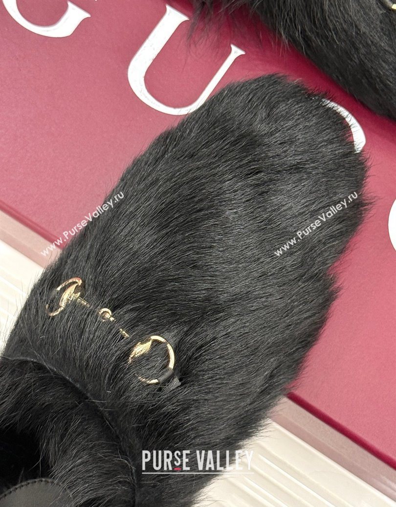 Gucci Wool Flat Mules with Horsebit Black 20252 ‎850378 (MD-251020046)