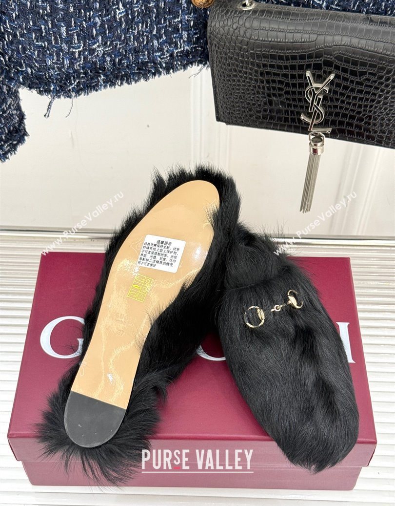 Gucci Wool Flat Mules with Horsebit Black 20252 ‎850378 (MD-251020046)
