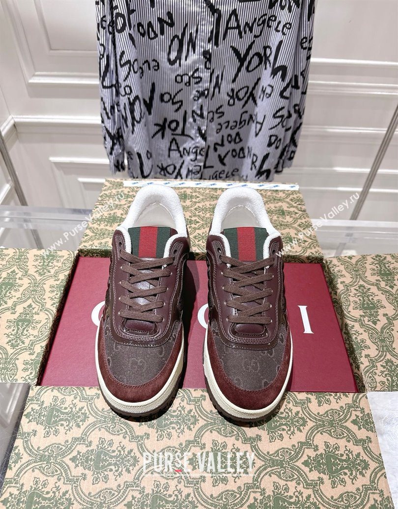 Gucci Re-Web Sneakers in GG Nylon and Suede Dark Brown 2025 785452 (MD-251021017)