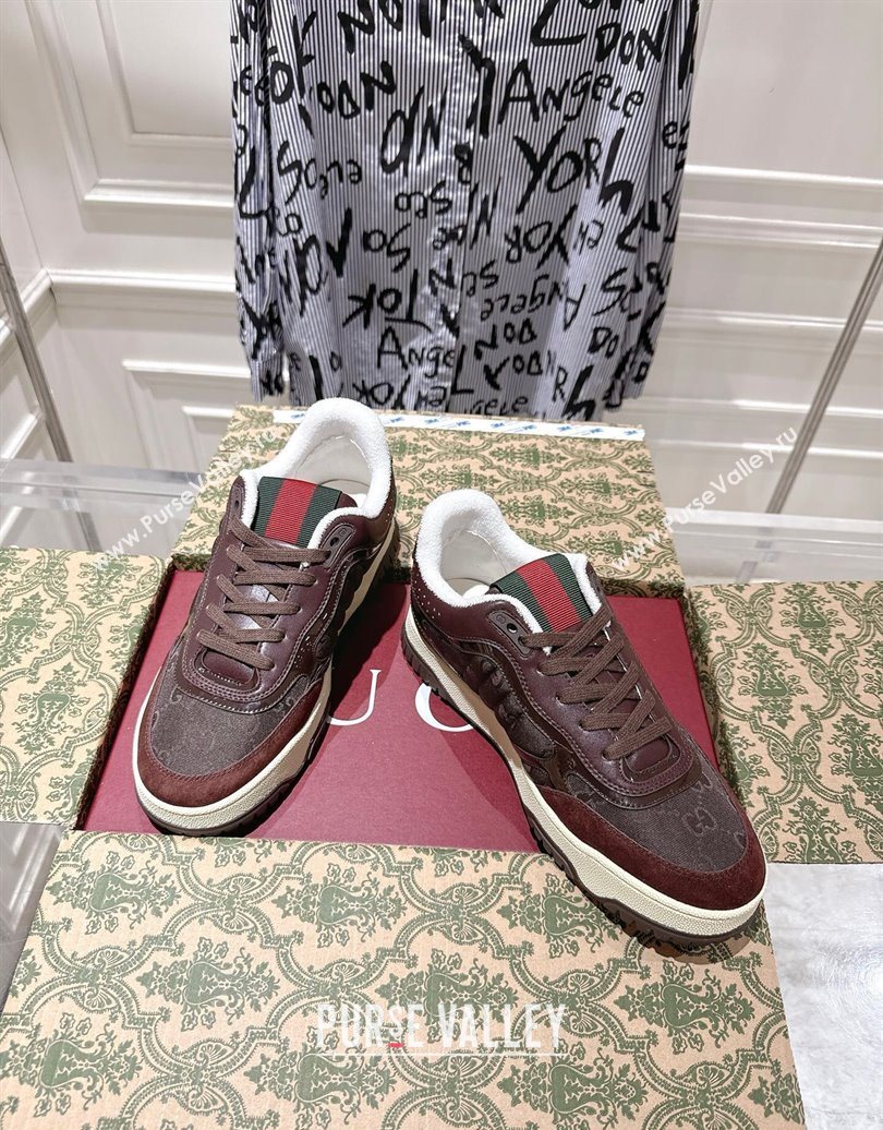 Gucci Re-Web Sneakers in GG Nylon and Suede Dark Brown 2025 785452 (MD-251021017)