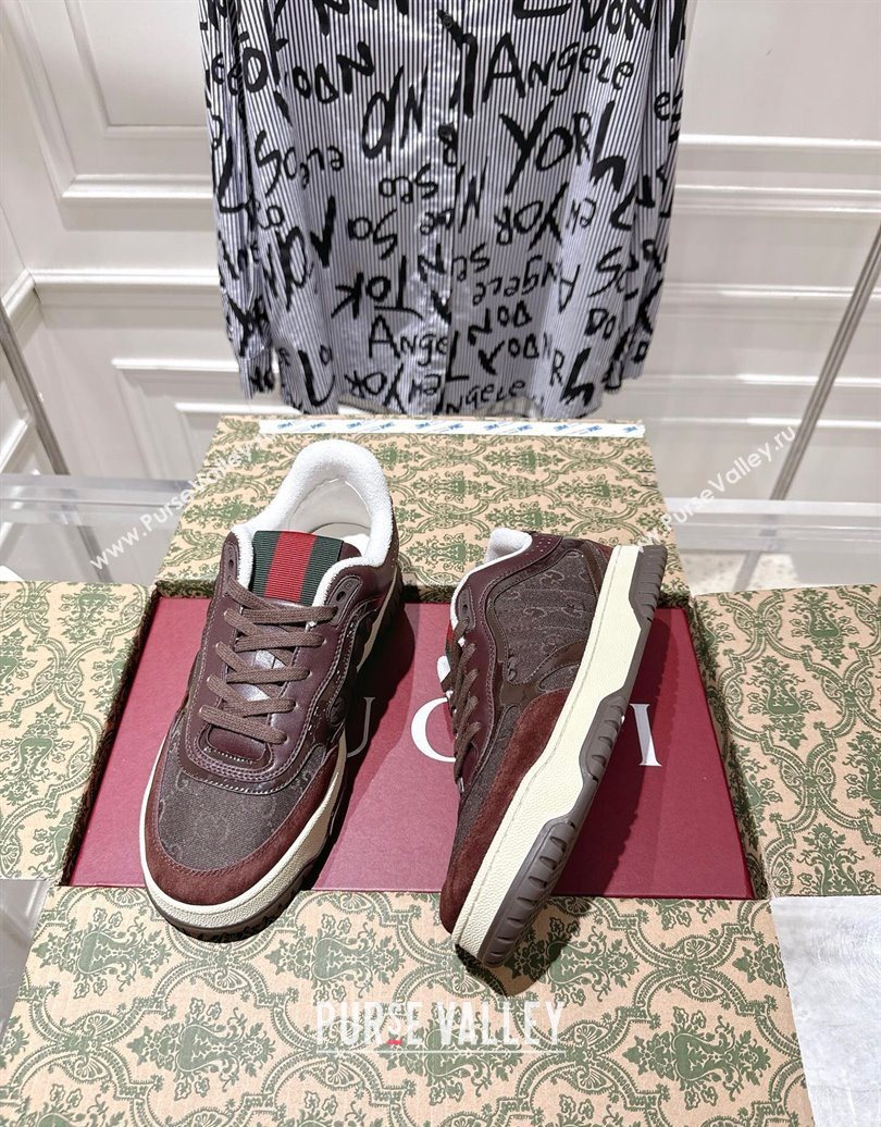 Gucci Re-Web Sneakers in GG Nylon and Suede Dark Brown 2025 785452 (MD-251021017)