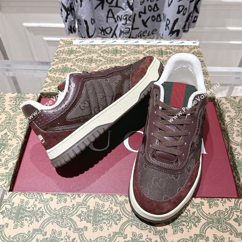 Gucci Re-Web Sneakers in GG Nylon and Suede Dark Brown 2025 785452 (MD-251021017)