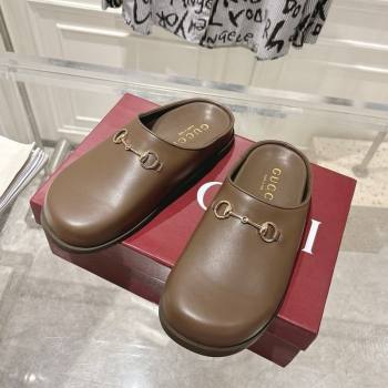 Gucci Leather Flat Mules with Horsebit Coffee Brown 20252 836057 (MD-251020014)