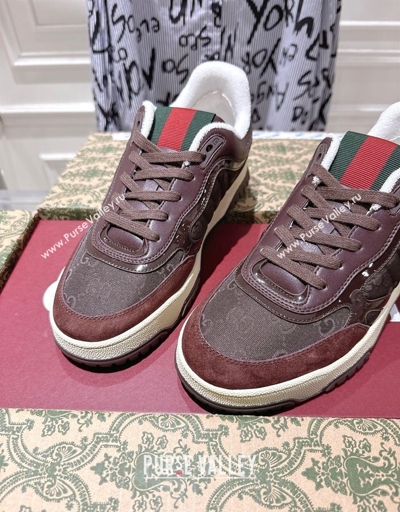 Gucci Re-Web Sneakers in GG Nylon and Suede Dark Brown 2025 785452 (MD-251021017)