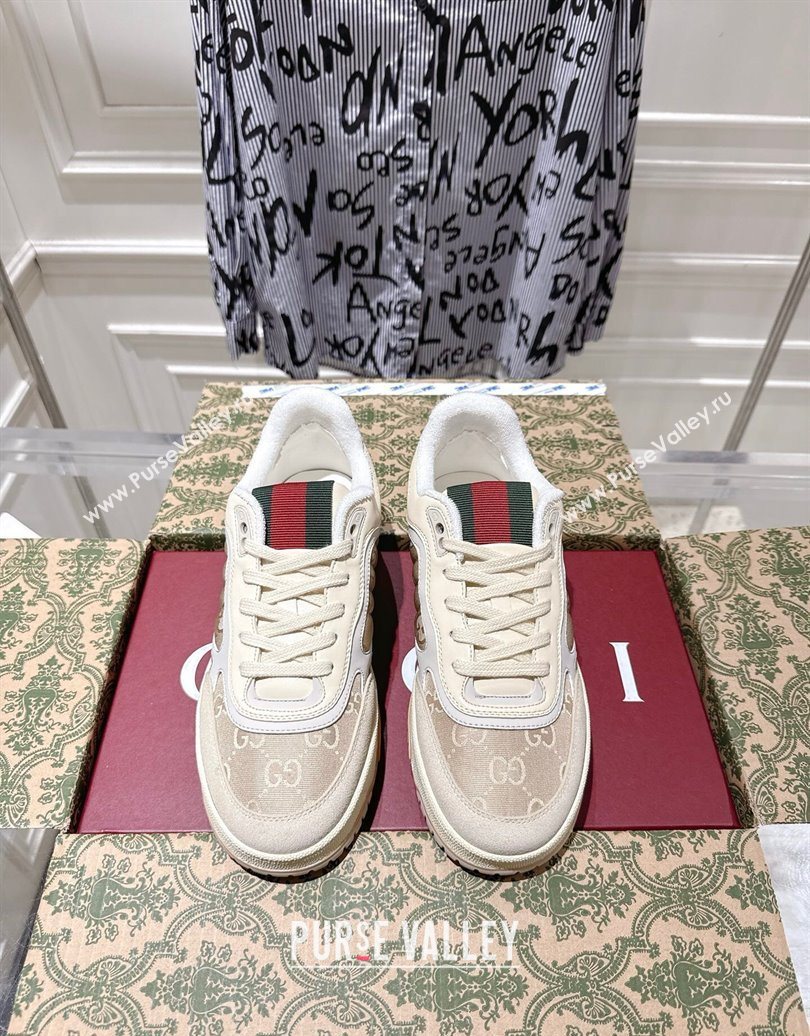 Gucci Re-Web Sneakers in GG Nylon and Suede Beige 2025 785452 (MD-251021018)