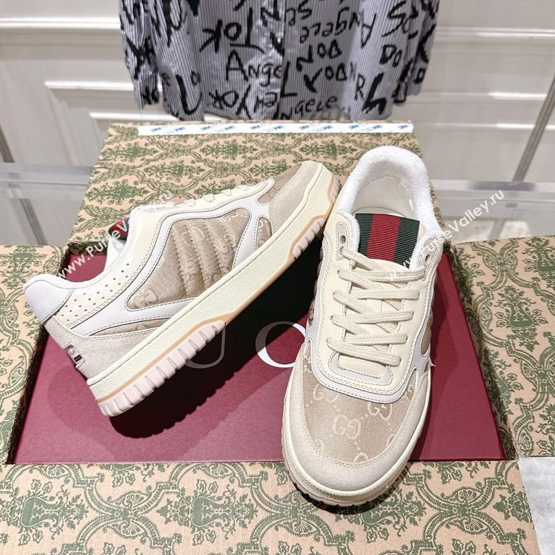 Gucci Re-Web Sneakers in GG Nylon and Suede Beige 2025 785452 (MD-251021018)