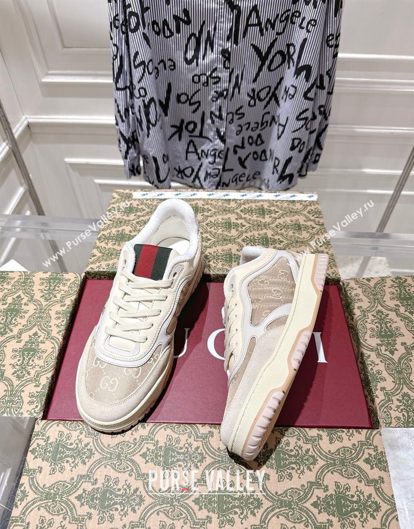 Gucci Re-Web Sneakers in GG Nylon and Suede Beige 2025 785452 (MD-251021018)