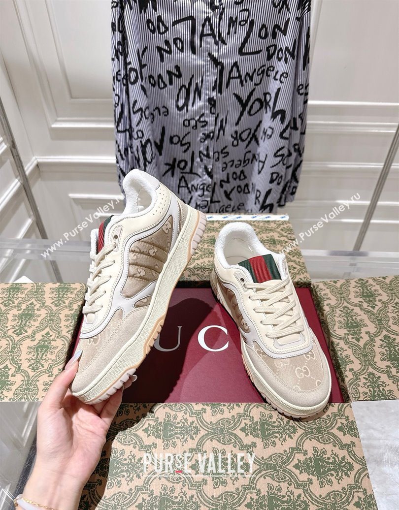 Gucci Re-Web Sneakers in GG Nylon and Suede Beige 2025 785452 (MD-251021018)