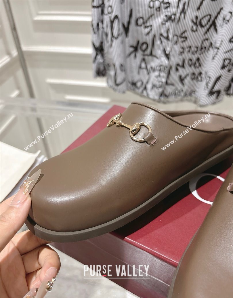 Gucci Leather Flat Mules with Horsebit Coffee Brown 20252 836057 (MD-251020014)