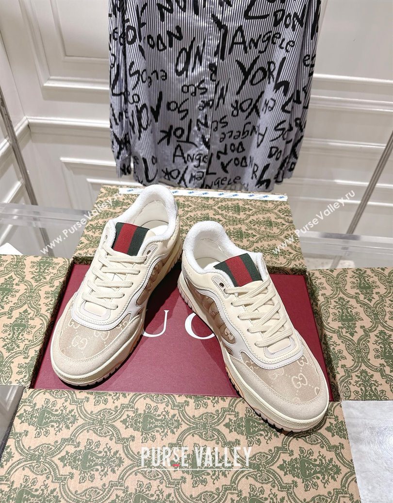 Gucci Re-Web Sneakers in GG Nylon and Suede Beige 2025 785452 (MD-251021018)
