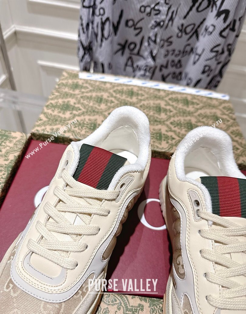 Gucci Re-Web Sneakers in GG Nylon and Suede Beige 2025 785452 (MD-251021018)