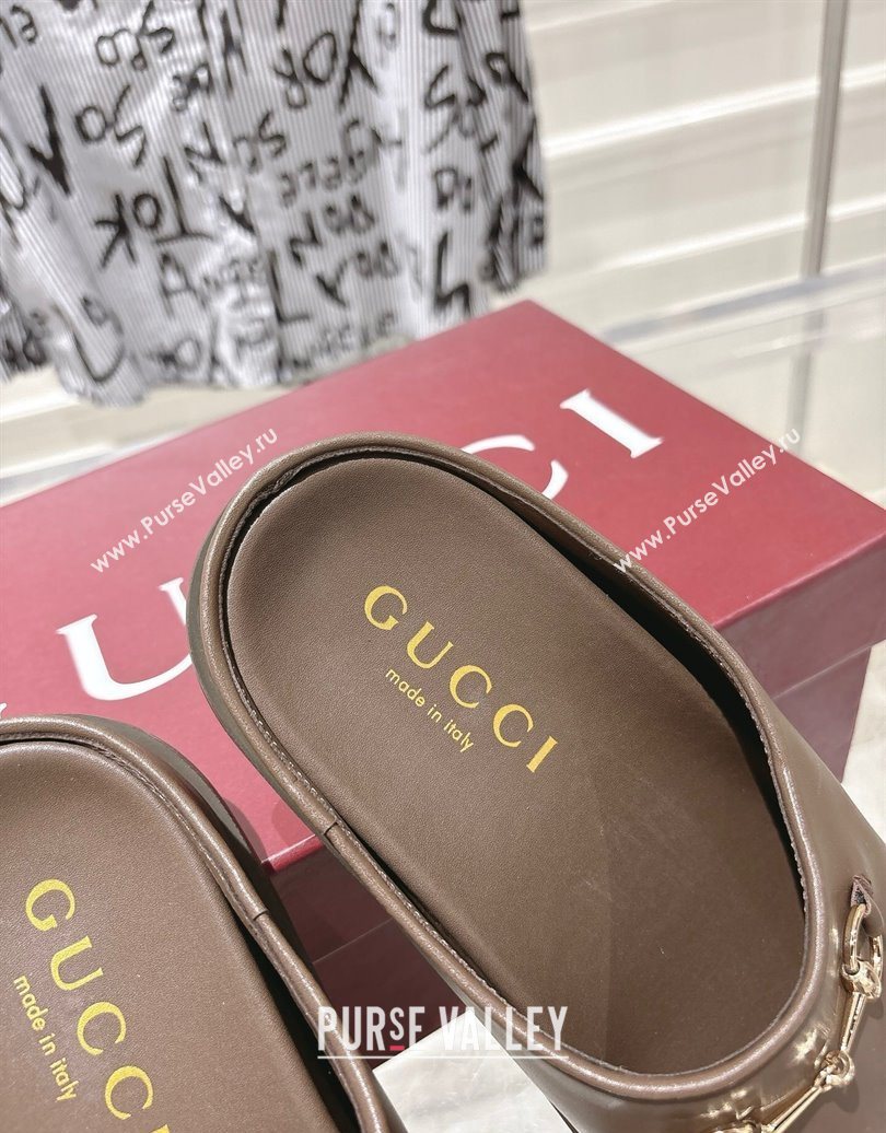 Gucci Leather Flat Mules with Horsebit Coffee Brown 20252 836057 (MD-251020014)