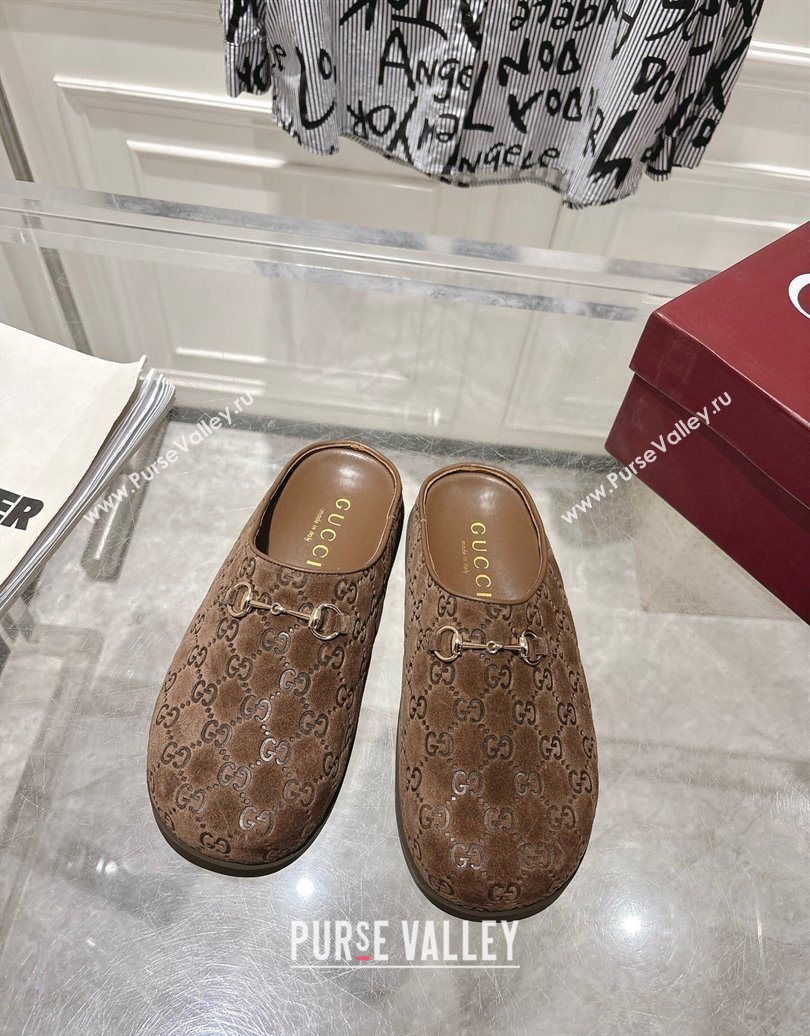 Gucci GG Suede Flat Mules with Horsebit Coffe Brown 20252 836057 (MD-251020012)