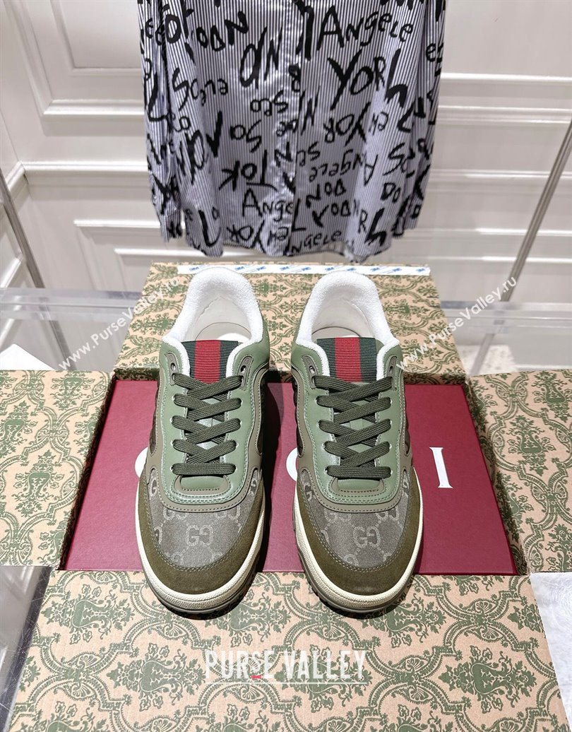 Gucci Re-Web Sneakers in GG Nylon and Suede Green 2025 785452 (MD-251021021)