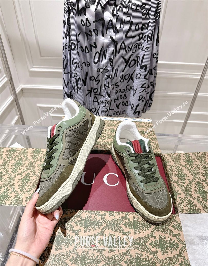 Gucci Re-Web Sneakers in GG Nylon and Suede Green 2025 785452 (MD-251021021)