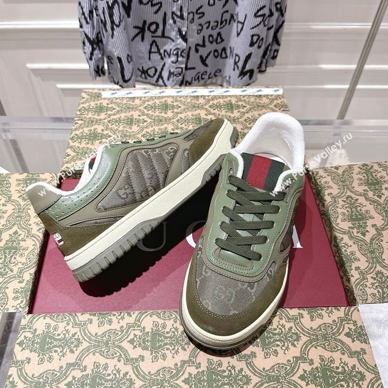 Gucci Re-Web Sneakers in GG Nylon and Suede Green 2025 785452 (MD-251021021)