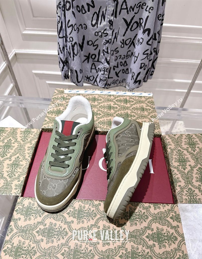 Gucci Re-Web Sneakers in GG Nylon and Suede Green 2025 785452 (MD-251021021)