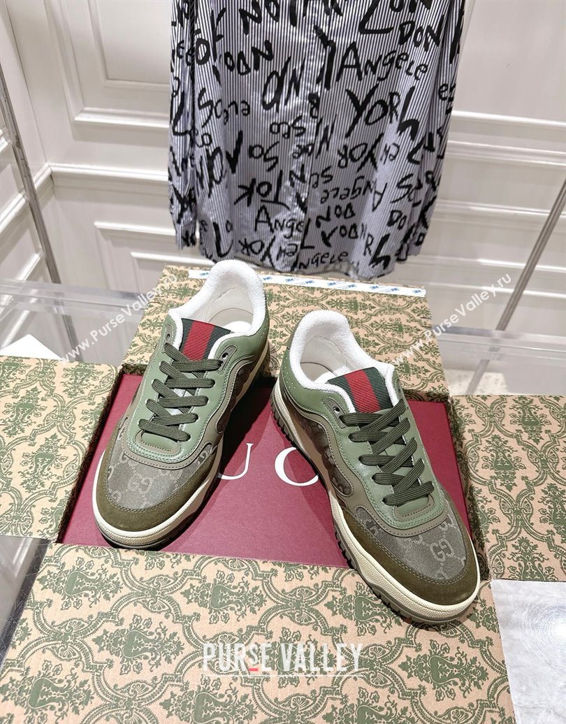 Gucci Re-Web Sneakers in GG Nylon and Suede Green 2025 785452 (MD-251021021)