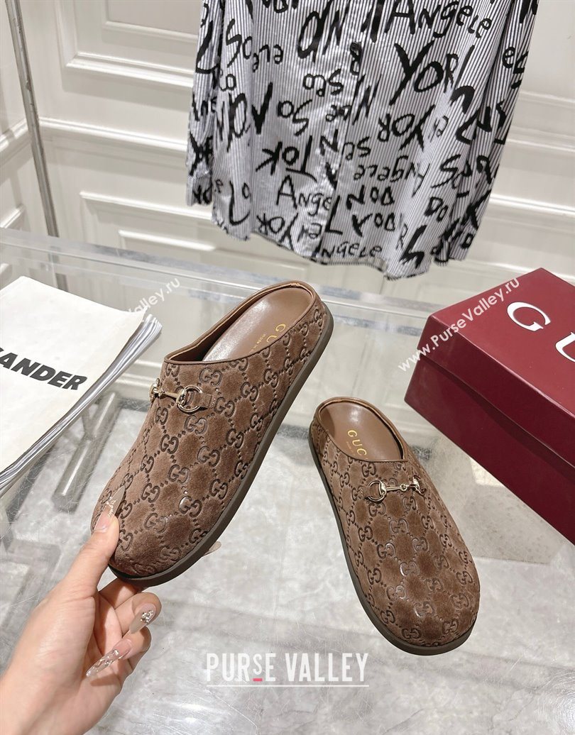 Gucci GG Suede Flat Mules with Horsebit Coffe Brown 20252 836057 (MD-251020012)