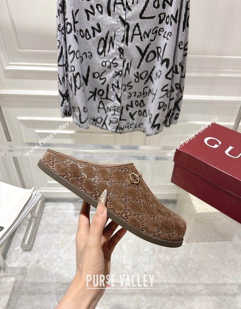Gucci GG Suede Flat Mules with Horsebit Coffe Brown 20252 836057 (MD-251020012)