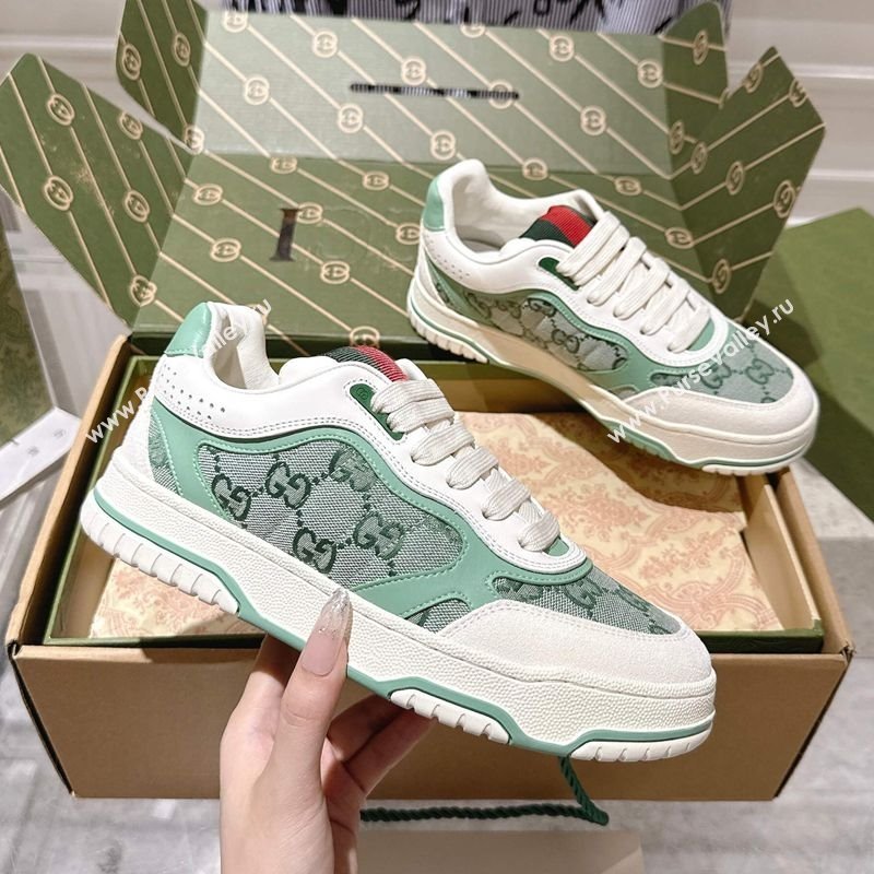 Gucci Re-Web Sneakers in GG Canvas and Leather Green 2025 785452 (MD-251021023)