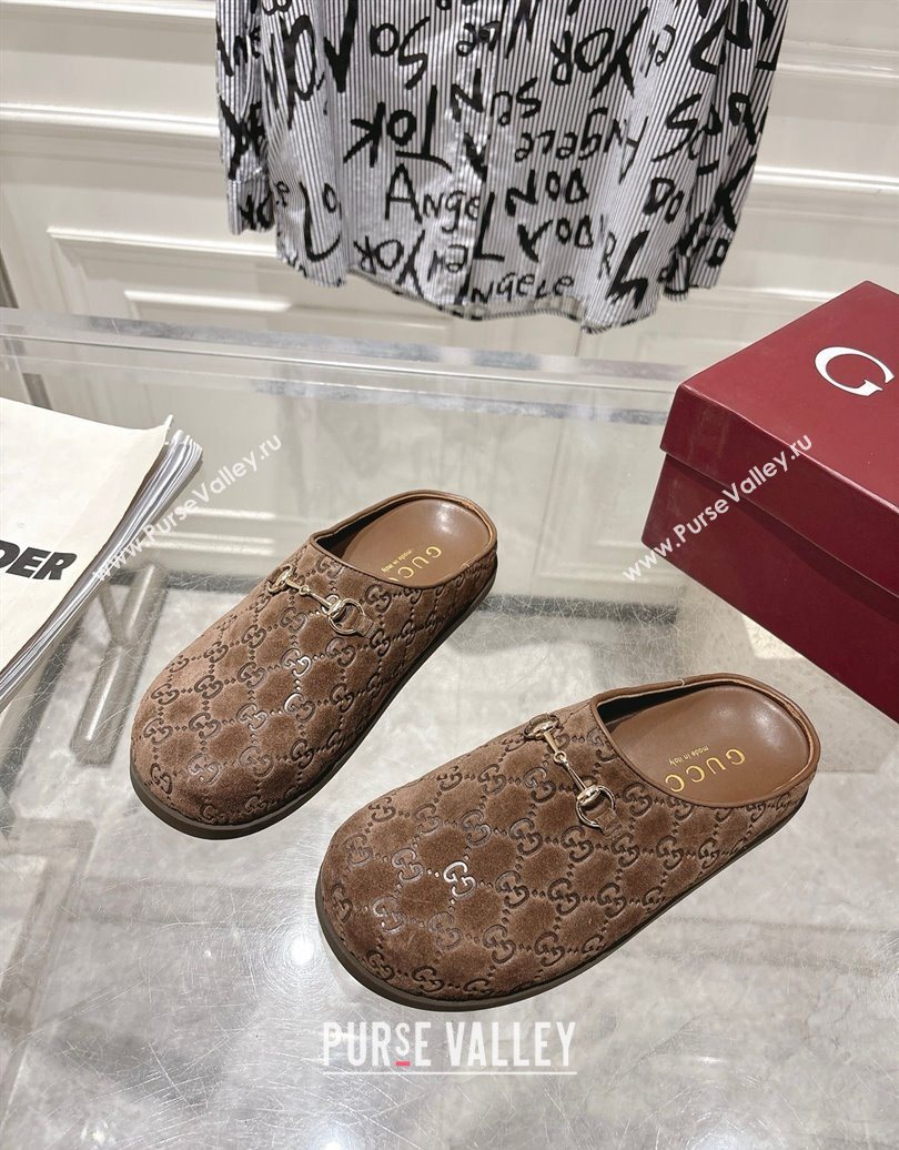 Gucci GG Suede Flat Mules with Horsebit Coffe Brown 20252 836057 (MD-251020012)