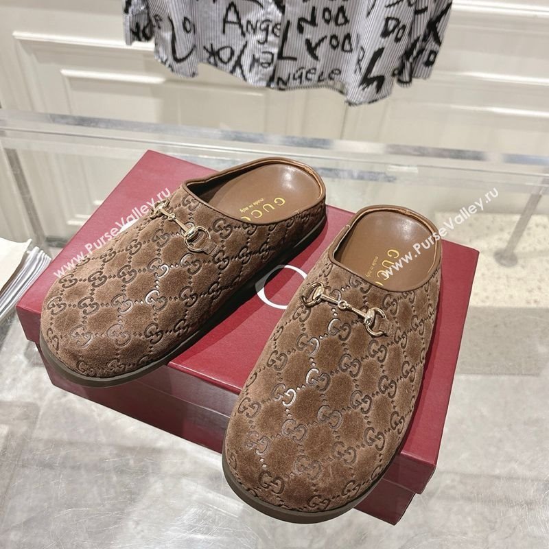 Gucci GG Suede Flat Mules with Horsebit Coffe Brown 20252 836057 (MD-251020012)