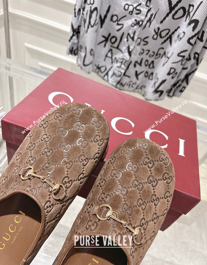 Gucci GG Suede Flat Mules with Horsebit Coffe Brown 20252 836057 (MD-251020012)