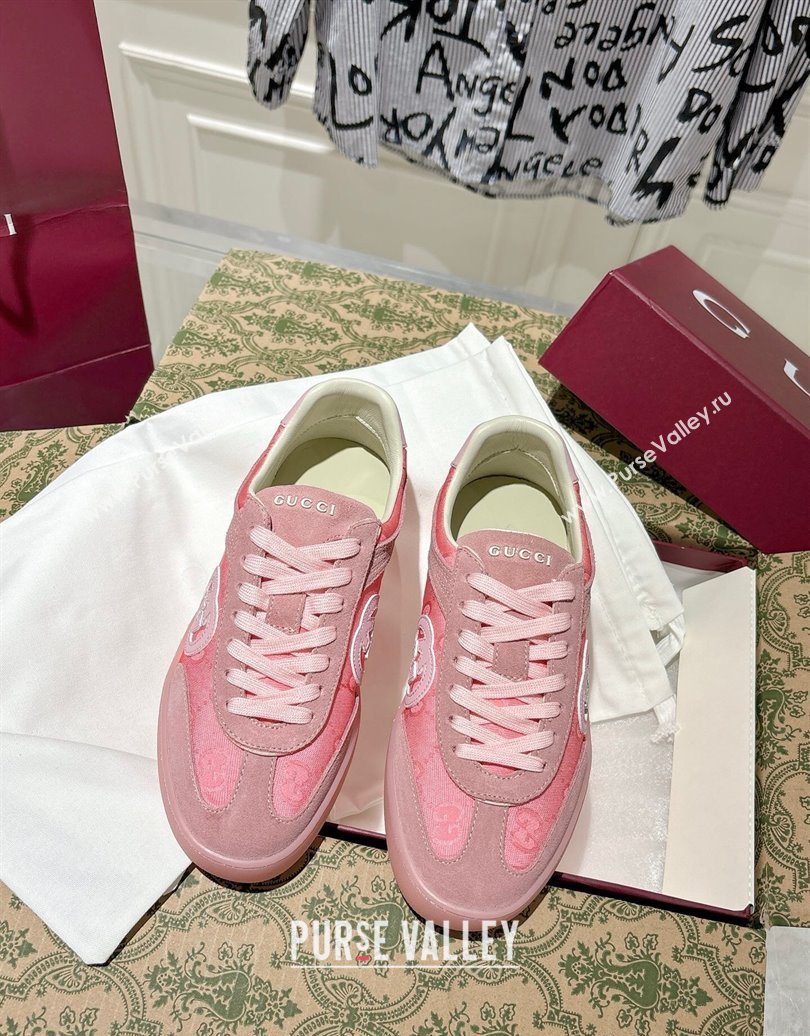 Gucci G75 Sneakers in GG Nylon and Suede Pink 2025 849465 (MD-251021028)