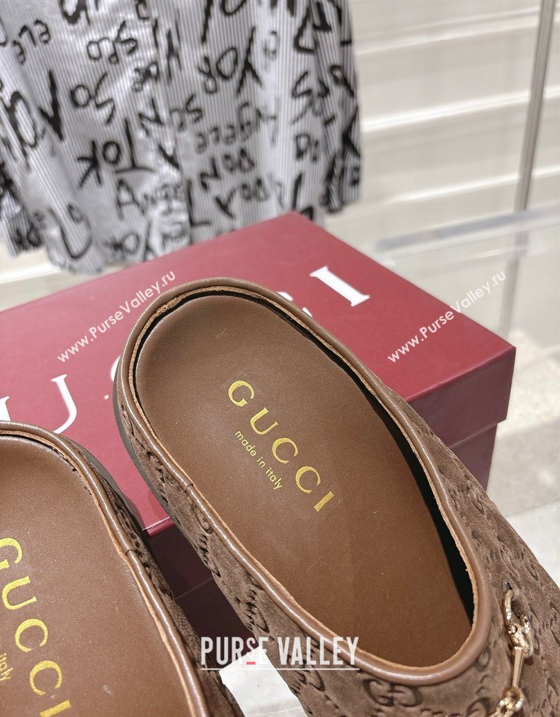 Gucci GG Suede Flat Mules with Horsebit Coffe Brown 20252 836057 (MD-251020012)