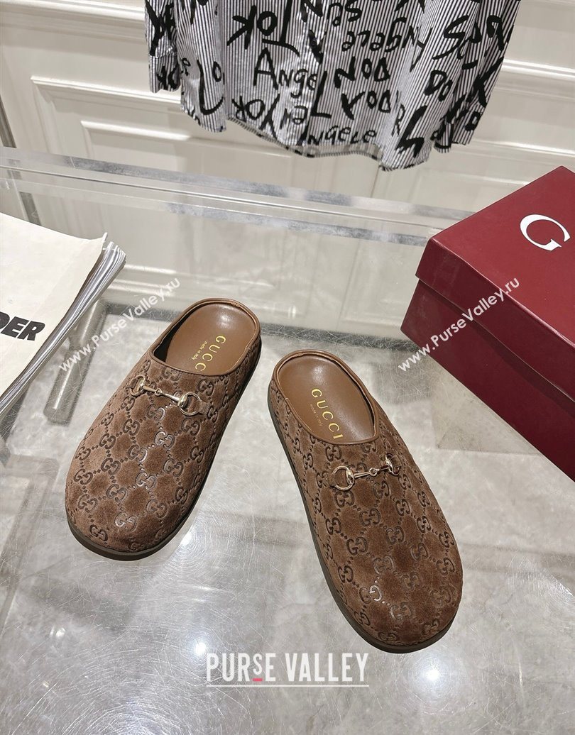 Gucci GG Suede Flat Mules with Horsebit Coffe Brown 20252 836057 (MD-251020012)