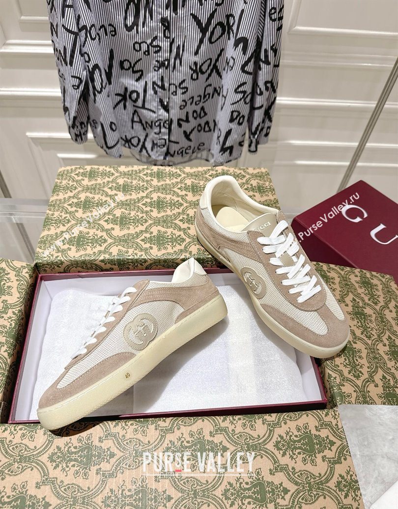 Gucci G75 Sneakers in Mesh and Suede Beige 2025 849465 (MD-251021029)
