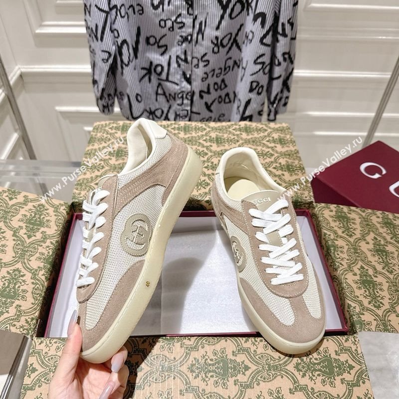 Gucci G75 Sneakers in Mesh and Suede Beige 2025 849465 (MD-251021029)