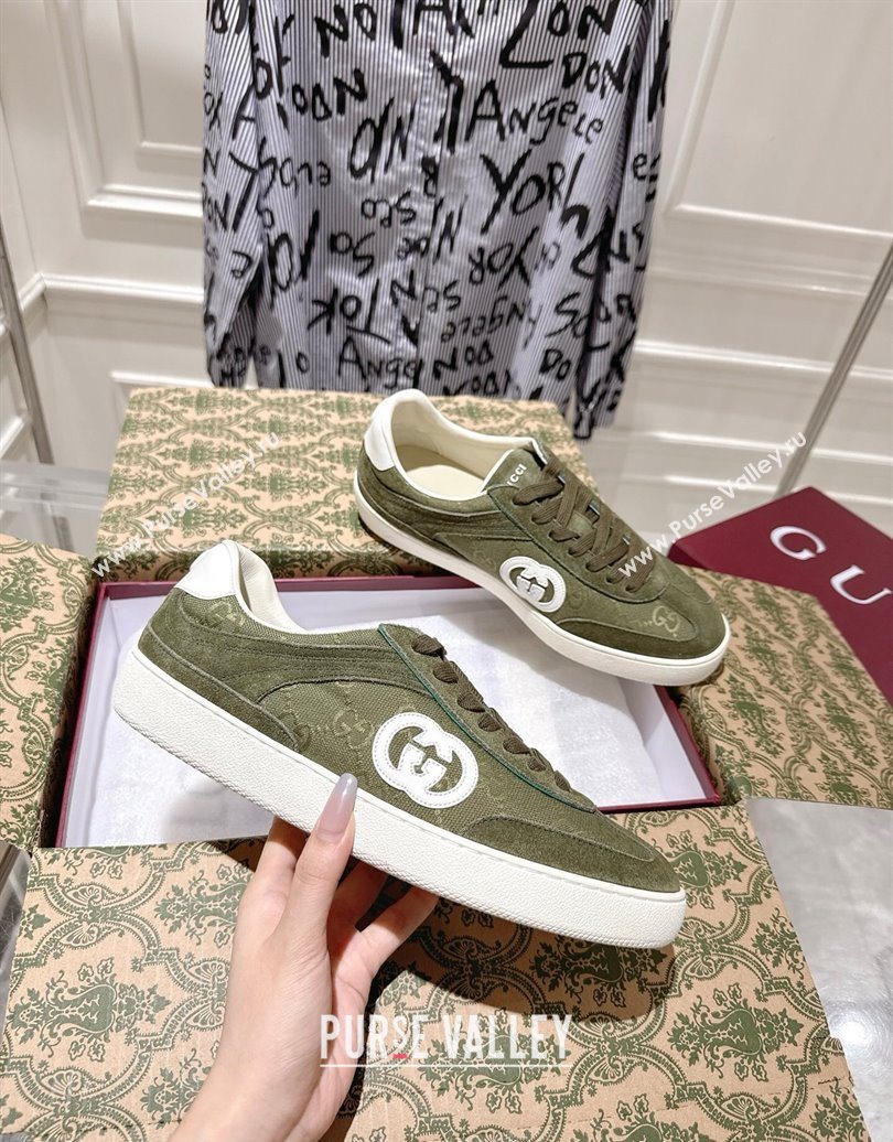 Gucci G75 Sneakers in GG Canvas and Suede Green 2025 849465 (MD-251021030)