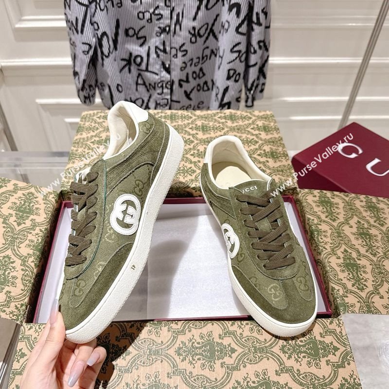 Gucci G75 Sneakers in GG Canvas and Suede Green 2025 849465 (MD-251021030)
