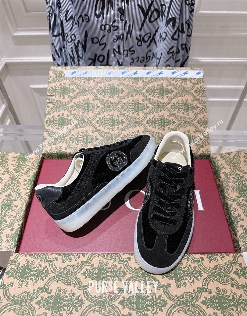 Gucci G75 Sneakers in Velvet and Suede Black 2025 849465 (MD-251021031)